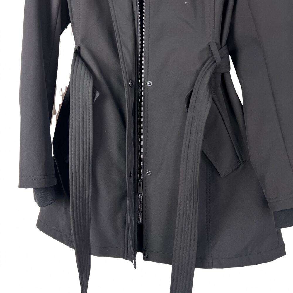 DKNY Black Hooded Belted Coat Women’s Medium Softshell Trench Jacket - Picture 7 of 8